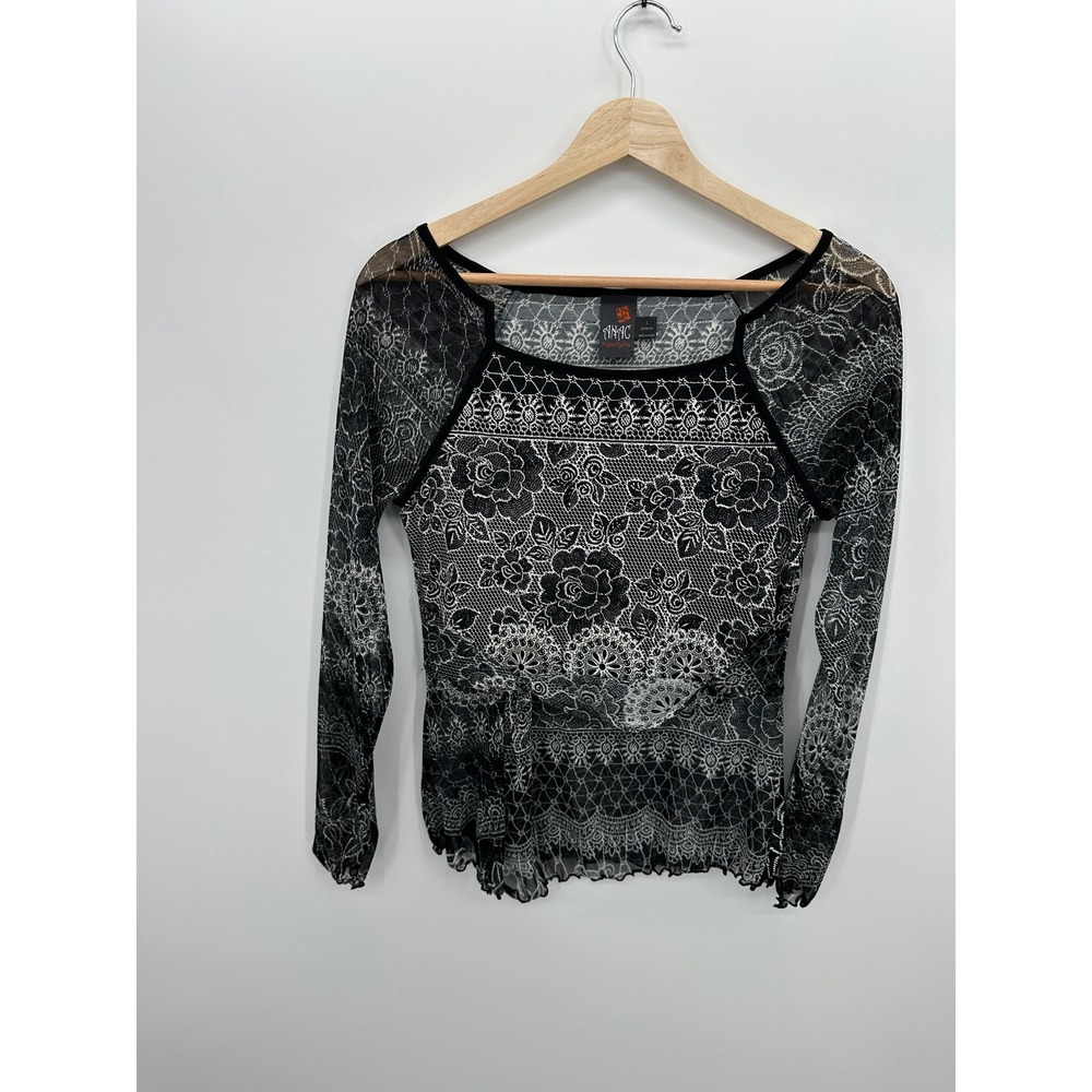 Anac Whimsigoth Grunge Sheer Top Sz L Boho Floral Grunge Dark Romantic Fairy